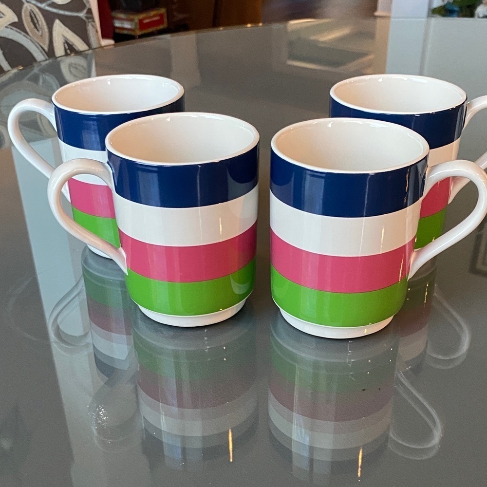 Kate Spade -3 not 4 Striped Ceramic Mug Set - Blue, Pink, Green